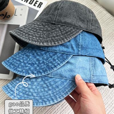 Denim Bucket Hat Women Spring and Autumn Big Head Circumference Plain Face Covering Cap Showing Small Face