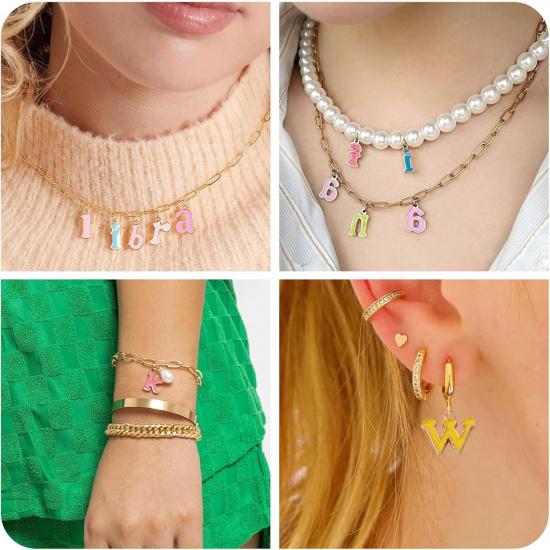 Craftdady 52 Pc Enamel Letter A-Z Charms: Colorful Initial Alphabet Pendants for DIY Jewelry Making