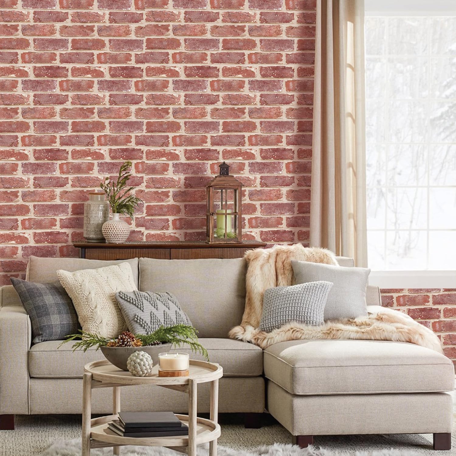 Commomy 10 Pcs 3D Faux Brick Panels -11.8 X11.8  Small Size Thin PVC Red Brick Peel and Stick Tile Retro Wall Panel Faux Brick Backsplash for