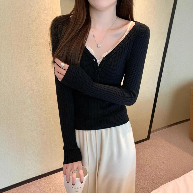 Autumn base chic pit strip thin base top women's early spring low neck exposed collarbone inner knitted sweater