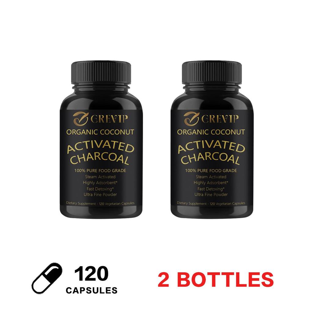 Organic coconut charcoal capsules, coconut shell charcoal, nutritional supplement, all-natural, suitable for adults.