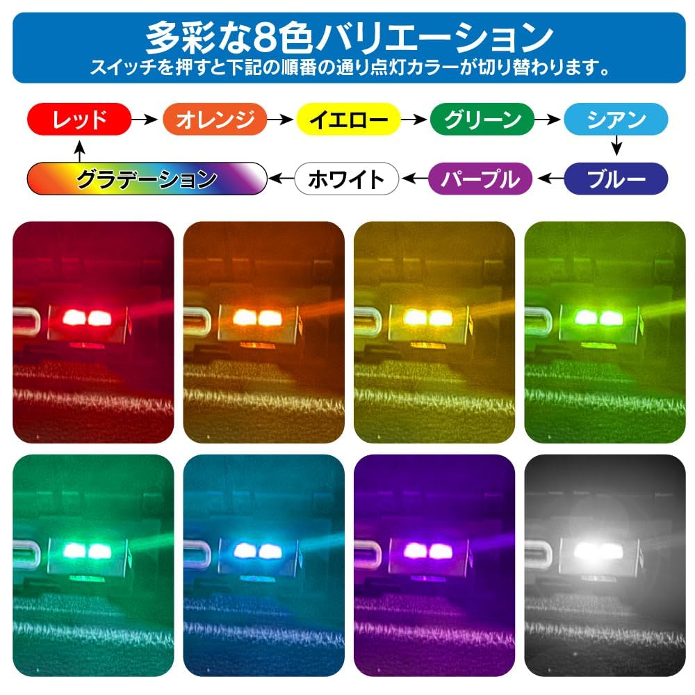 Light LED Car Interior USB 8 Colors Lighting Direction Switching Swivel Automatic Lighting Dimming Ambient Light RGB Atmosphere Light USB Powered