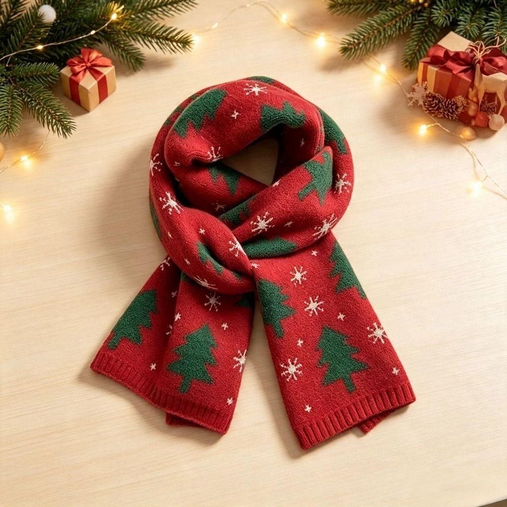 Green Plaid Wool Scarf Long Red Shawl Thicken Knitted Christmas Scarf  Autumn Winter