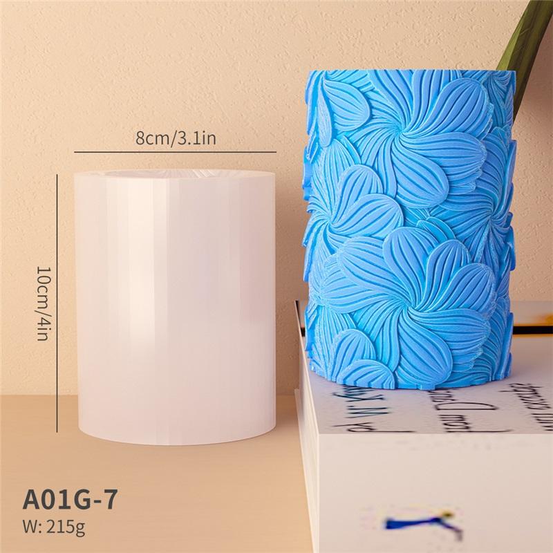 3D Embossed Pattern Cylindrical Scented Candle Mold Handmade Diy Plaster Diffuser Stone Jewelry Set