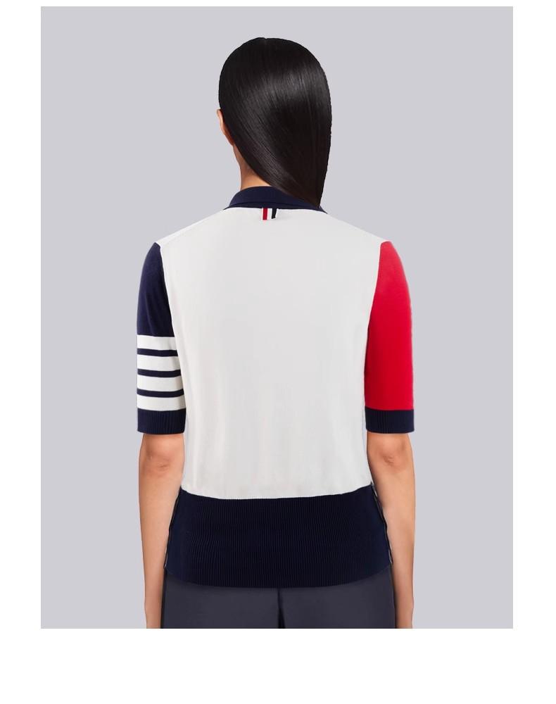 TB Short-Sleeved Knitted Patchwork Polo Shirt