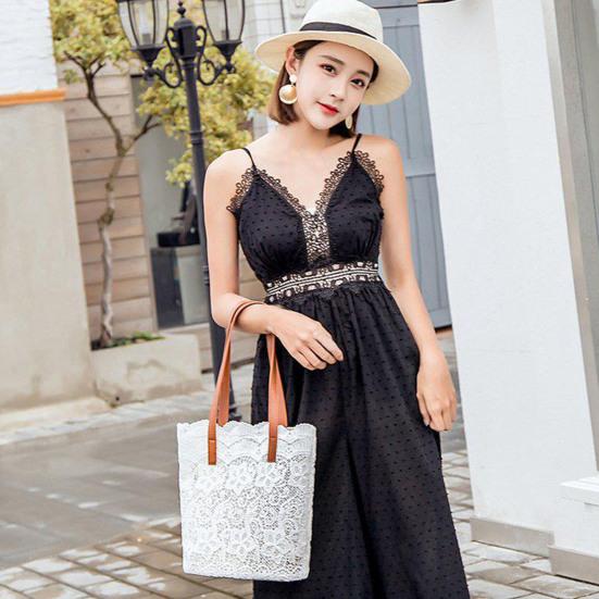 Borsa a Mano Grande Capacità Forma a Secchiello Vintage Chiusura con Fibbia Forte Capacità di Carico Stoccaggio Ecopelle Donna Pizzo Floreale Borsa Tote Accessorio da Viaggio