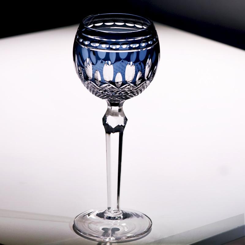 Vintage Handcrafts Multi-Colored Crystal Edo Kiriko Wine Glass Bohemia Hand Engraved Stemware