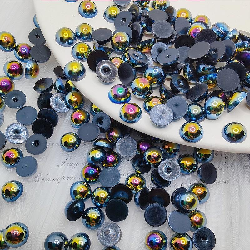 Halvcirkulära platta botten AB Fantasyfärg ABS Pärlemor Högblanka Runda Pärlor för DIY-Smycken & Nageldekor