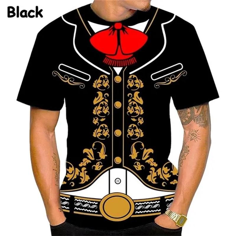 Men's Mariachi Graphic T-Shirts 3D Print Fake Suit Short Sleeve Tee Tops Casual Oversized T Shirt Mexican Costume Streetwear