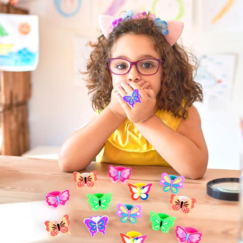 6/12pcs Colorful Butterfly Soft Rings Children's Birthday Party Favors Surprise Gifts Baby Shower Guests Souvenir Party Decor