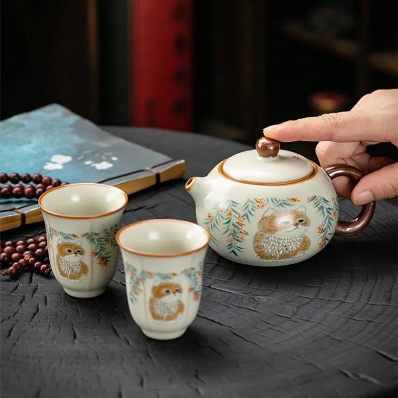 Xishi Pot, Cat Teapot, Kung Fu Teapot, Tea Maker Set, Ru Kiln, One Person Drinking, Women's Ceramic Home Use