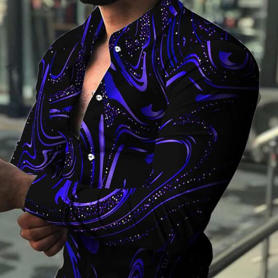 Men Shirt Long Sleeve Turn-down Collar Colorful Print Single-breasted Summer Top Men Clubwear