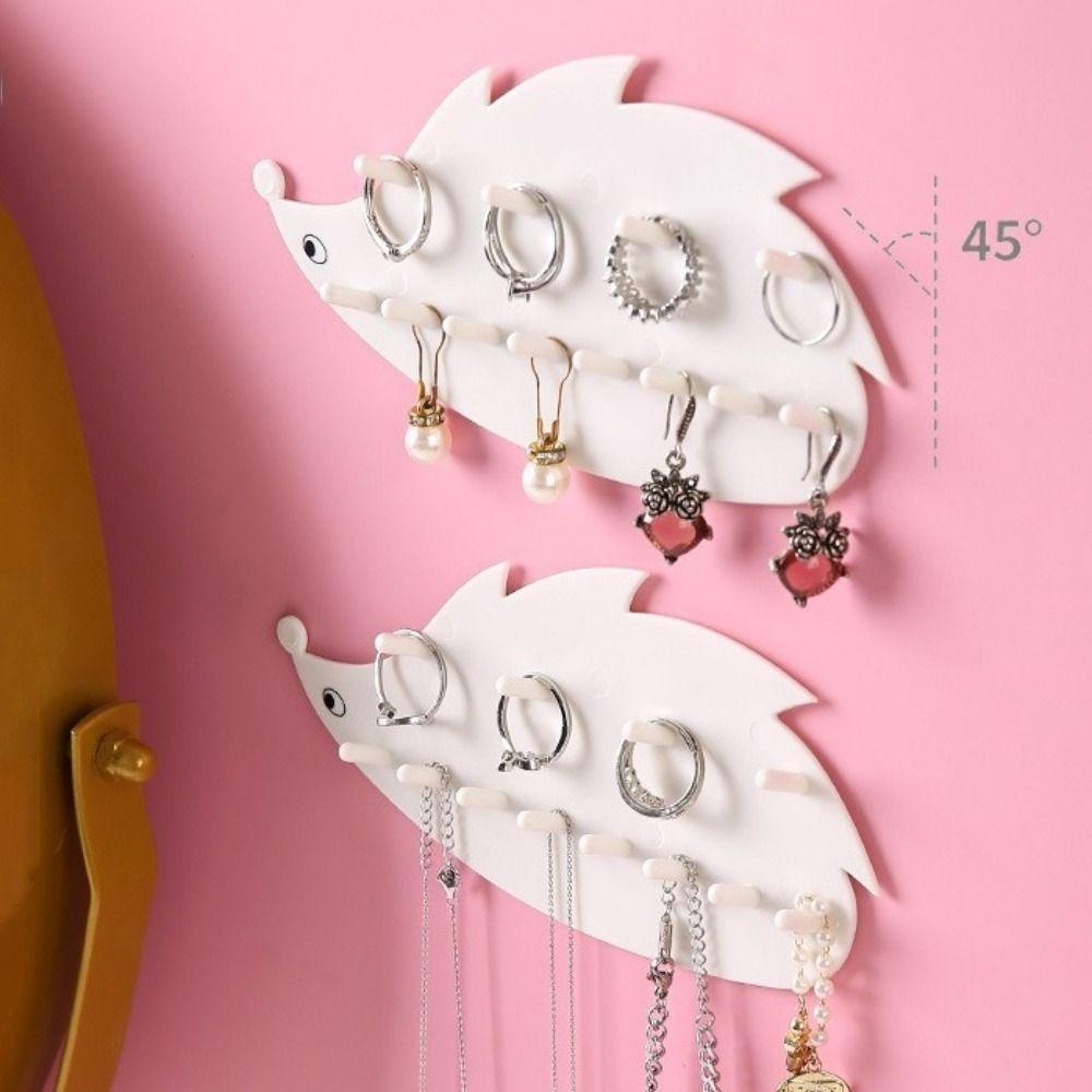 2Pcs Wall Mounted Hedgehog Jewelry Hook Dual Layer Sticky Hook  Necklace Chains Storage