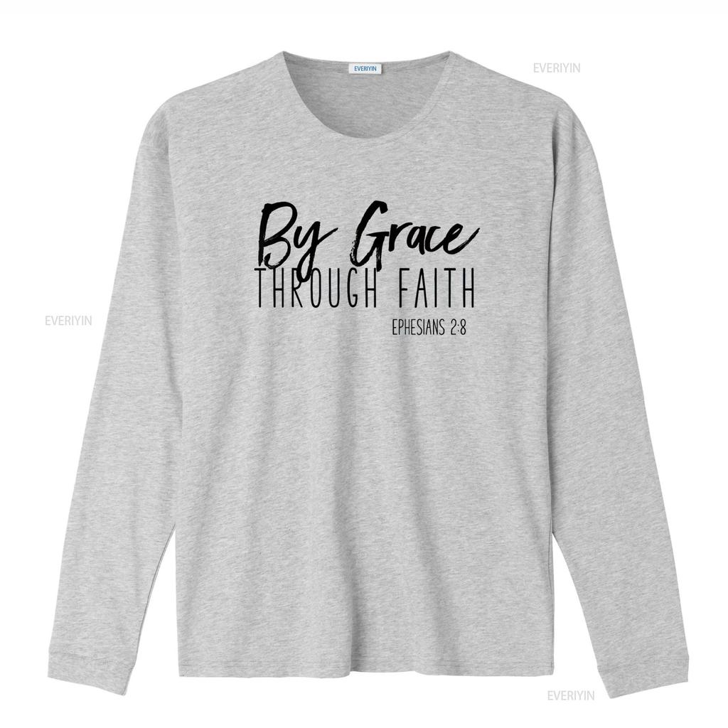 Womens By Grace Through Faith Uplifting Bible Verse T Shirt Black Vintage Washed Homme Unisex Streetwear Graphic Stretched Soft