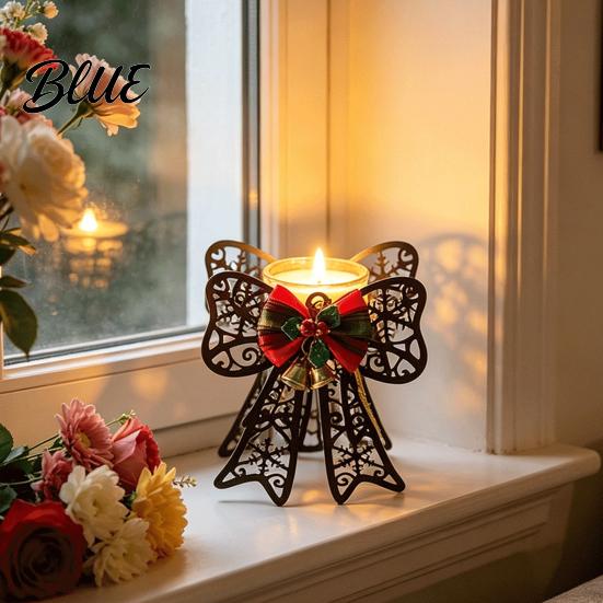 Holiday Home Decor Ornaments Black Metal Candle Holder Hollow Bow Sleigh Reindeer Bell Snowflake Tea Family Gathering Atmosphere Props Light
