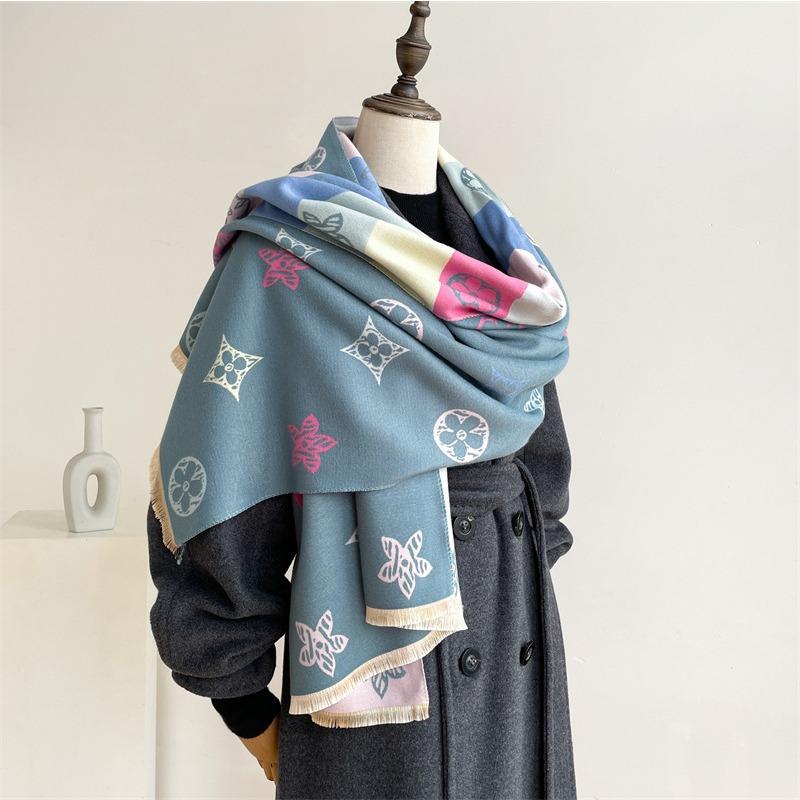 Color scarf Women's fringed cashmere scarf Warm winter versatile imitation cashmere shawl Dual-purpose thickened warm neck protection