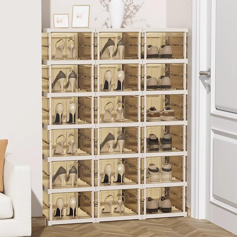 Multi-layer Foldable Shoe Box Dust-proof Thickened Storage Cabinet Plastic Stackable Cabinets Large-size Shoe Rack Easy Assembly