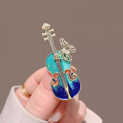 Creative Enamel Violin Brooch, High-End Female Personality, Retro Corsage Pin, Clothes And Accessories