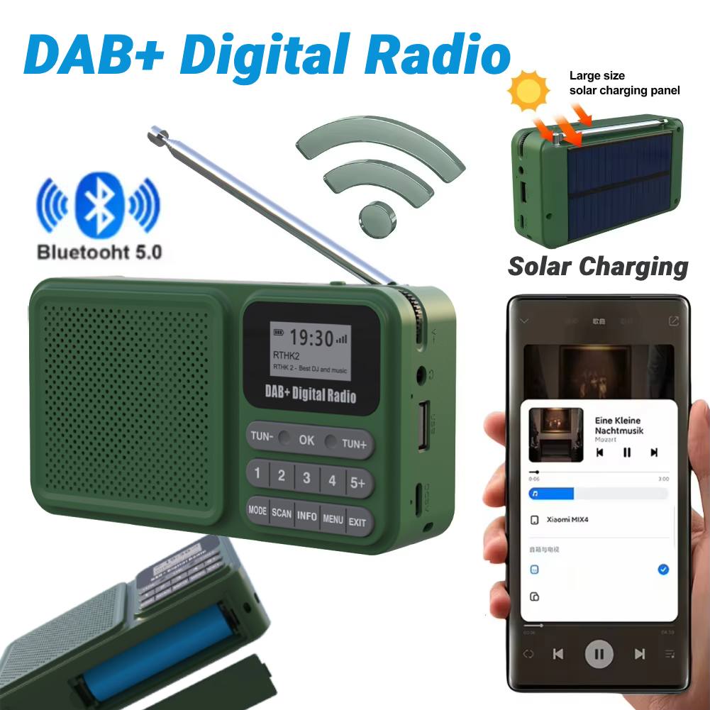 Portable DAB+Digital Radio Rechargable FM Radio with Flashlight BT Speaker Solar Radio Emergency Weather Radio for Camping Storm