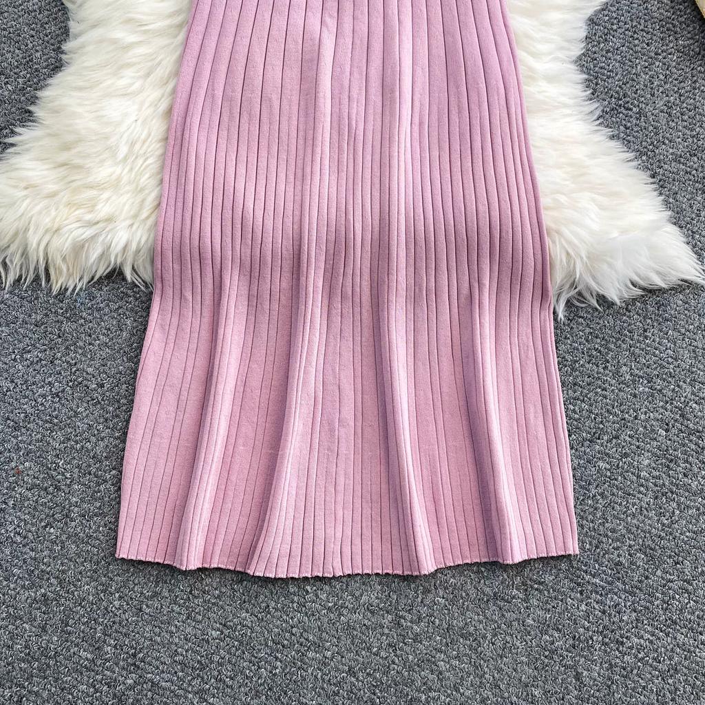 New Summer Solid Round Neck Sleeveless Sweater Knitted Dress for Women Casual Simple Single-breasted Elastic Bottoming Knitwear Dresses