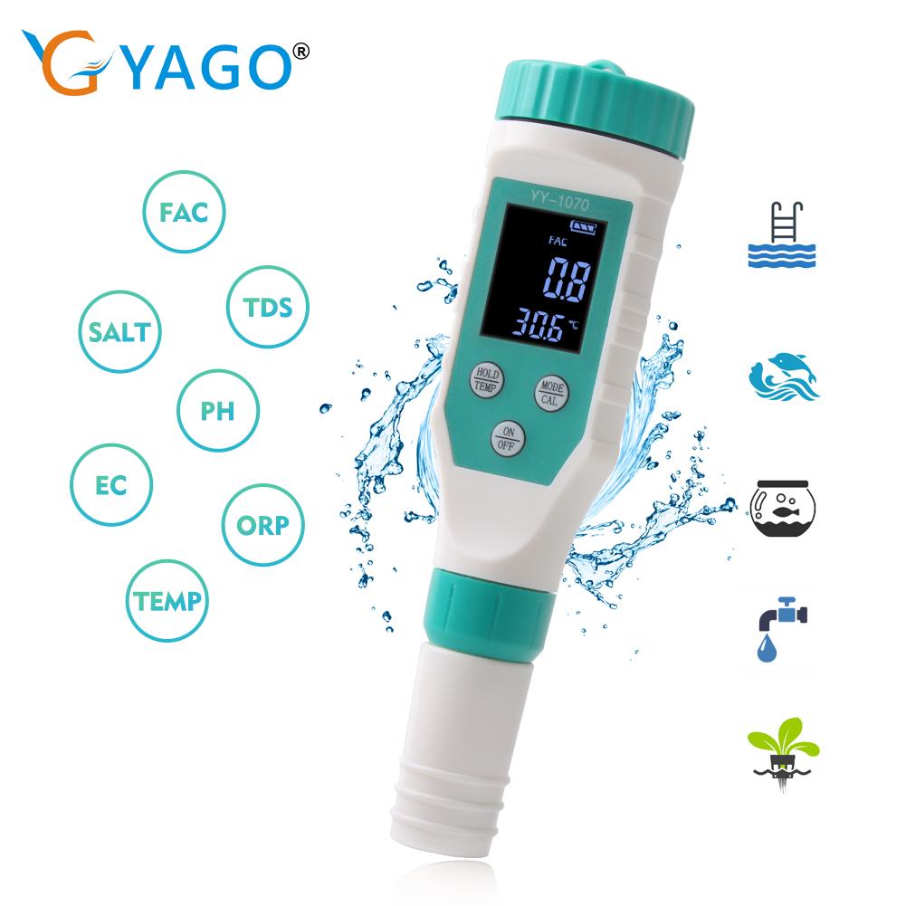 Misuratore di Cloro Digitale Tester PH 7 in 1 SALE/ ORP/ TDS/EC/TEMP Tester CL Analizzatore Qualità Acqua per Piscina Sorgente Termale