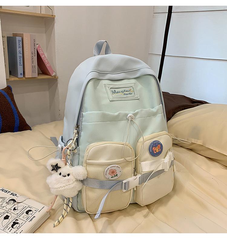 School Bag 2025 New School Bag Female Ins Wind Korean Color Contrast College Wind Early High School Students Multi-compartment Treasure Backpack