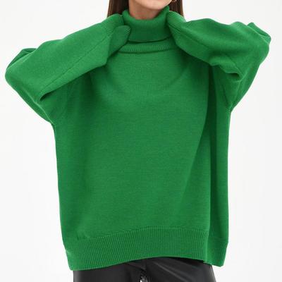 2025 Women's European & American High Neck Solid Color Knit Sweater - Autumn/Winter Versatile Loose Fit