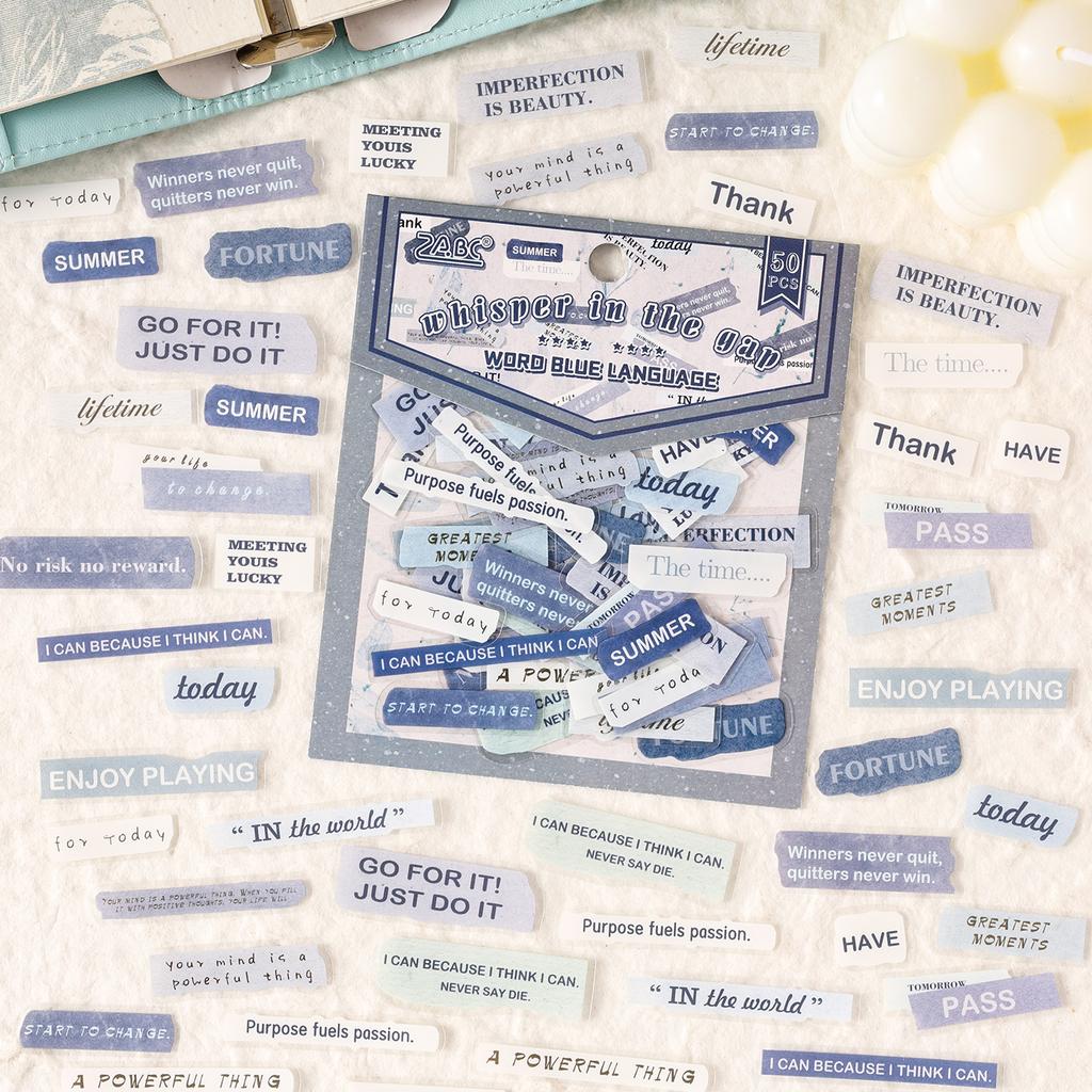 50pcs/pack Creative Aesthetic English Short Sentence PET Sticker DIY Scrapbooking Decor Journal Supplies