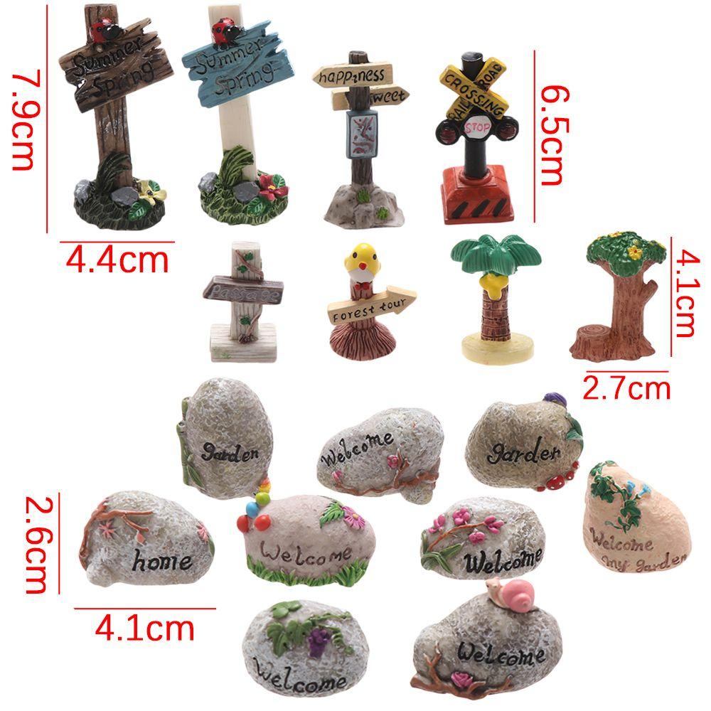 Resin Craft Succulents Bonsai Micro Landscape Fairy Garden Welcome Stake Figurine Mini Road Sign Simulation Stone Signpost