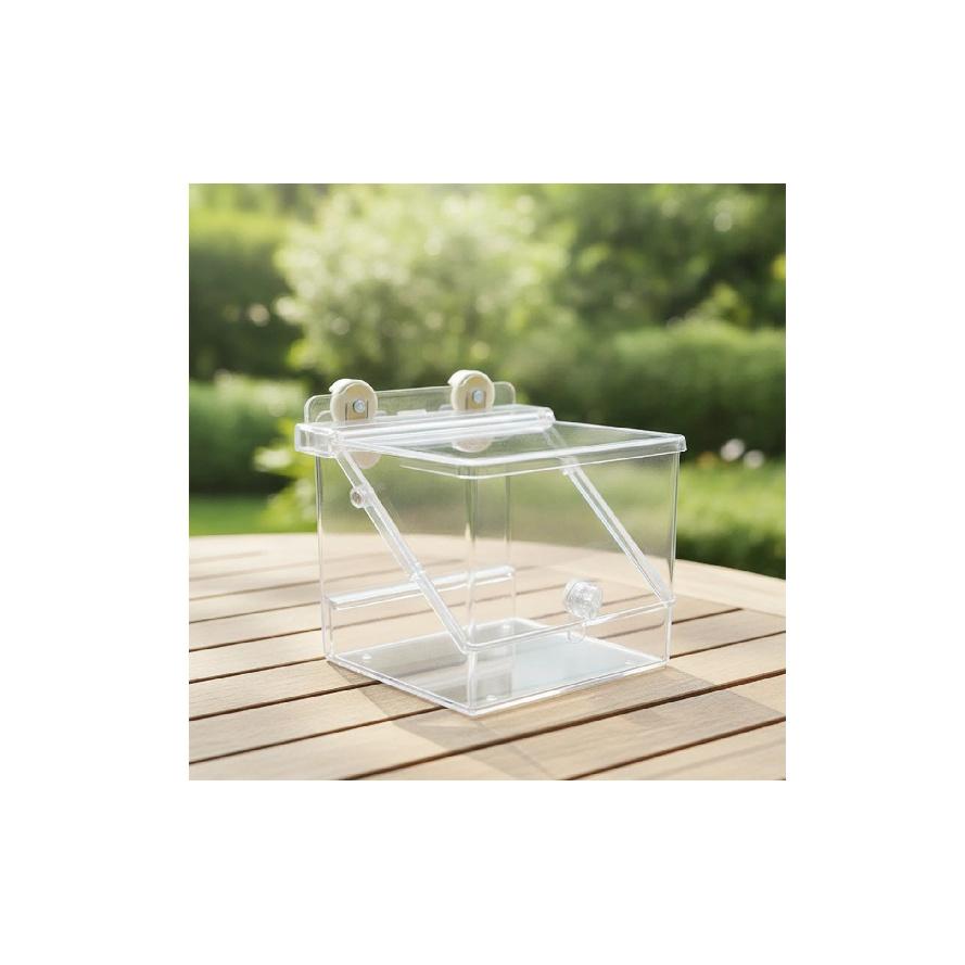 Acrylic Pet Feeder with Suction Cups Transparent Hanging Pet Basin Space-Saving Compact for Small Pets, Cages, Enclosures