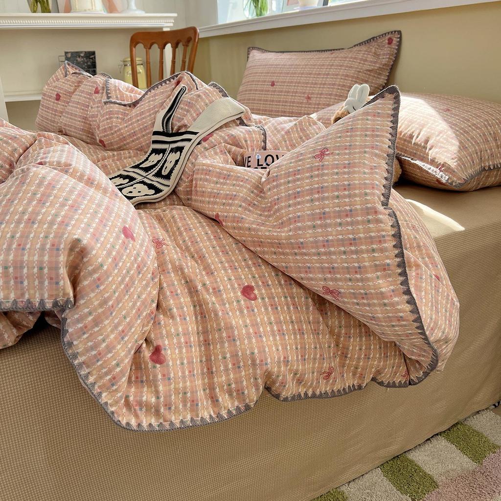 Ins Style 100% Pure Cotton Bedding Set: Duvet Cover and Sheet, Available In Four-Piece or Single Three-Piece Options