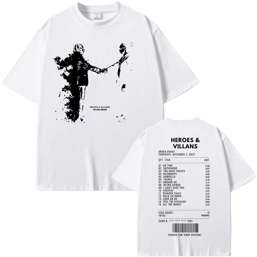 Rapper Metro Boomin Heroes  Villains Double Sided Print Tshirts Unisex Women Hip Hop Vintage Oversize Tshirt Unisex Cool Streetwear