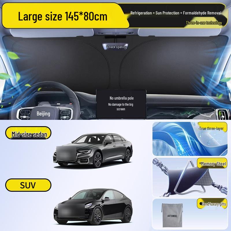 Triple-Layer Car Sunshade: Activated Carbon, UV Protection, Heat Insulation, Light Blocker, Summer Sun Umbrella Curtain.