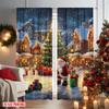 Set Of 2 Flat Printing Christmas Curtain Village Versatile Durable Polyester Without Electricity Festive Holiday Use