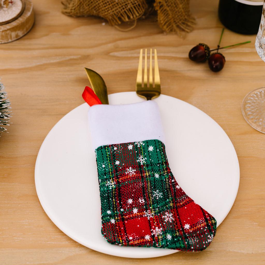 Decoration Chic Christmas Snowflake Checkered Fabric Stockings For Modern Home