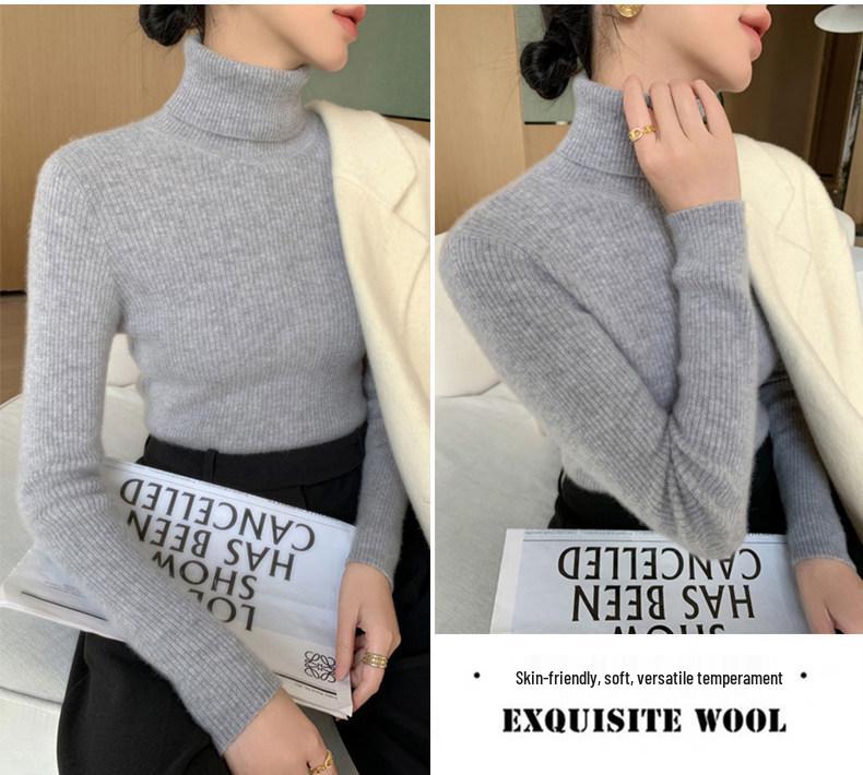 Elegant Women's High-Neck Sweater for Autumn/Winter 2026 - Slim Fit, Thick Knit, Show Thin Base Layer