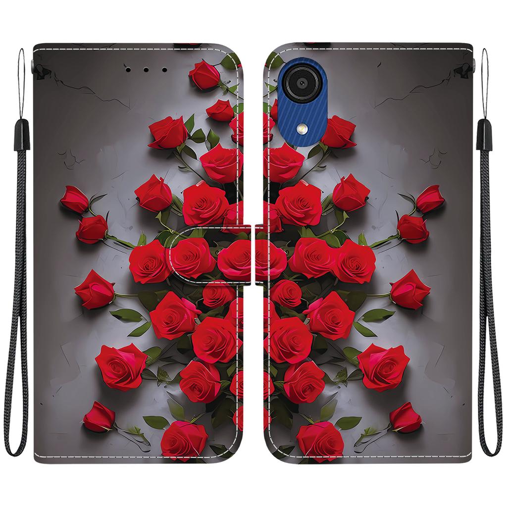 Handmade PU Leather Flip Case for Samsung Galaxy A03 Core (A032F)- Anti-Slip Shockproof Cover with Wrist Strap & Heart/Rose Cat Designs