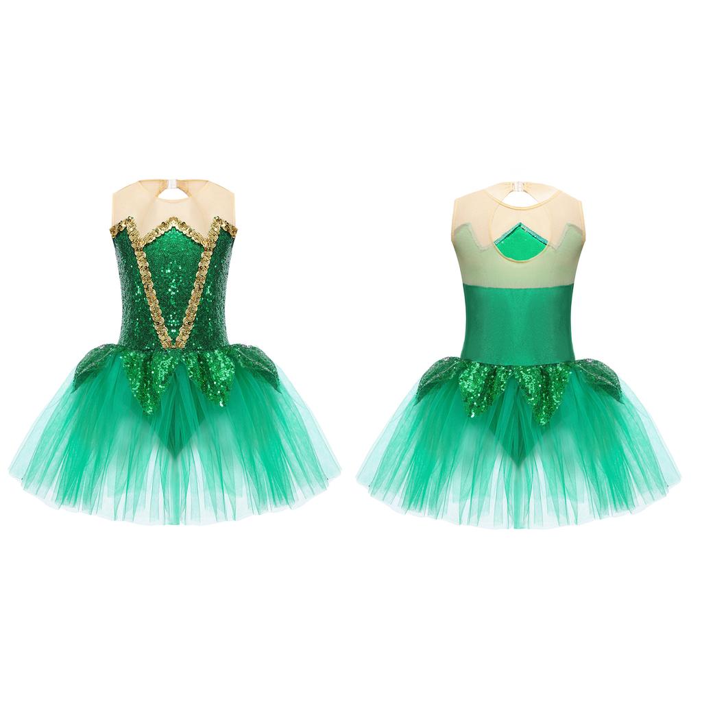 Girls Carnival Halloween Christmas Party Elf Cosplay Costume Sleeveless Princess Dress Tutu Tulle Skirt