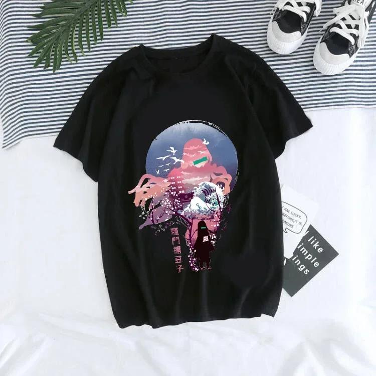 Dámske tričko Kaus Grafis Anime Demon Slayer Uniseks Tanjirou Kamado Kaus Wanita Kimetsu No Yaiba Nezuko Kaus Wanita
