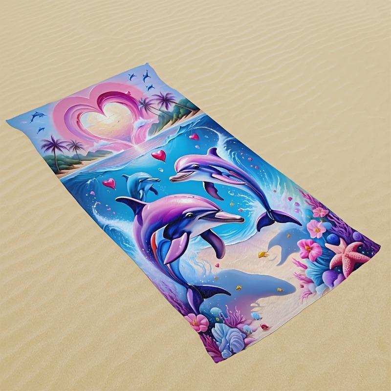 Tropical Dolphin Printed Beach Towel, Super Absorbent Quick Drying Towel, Summer Beach Gift