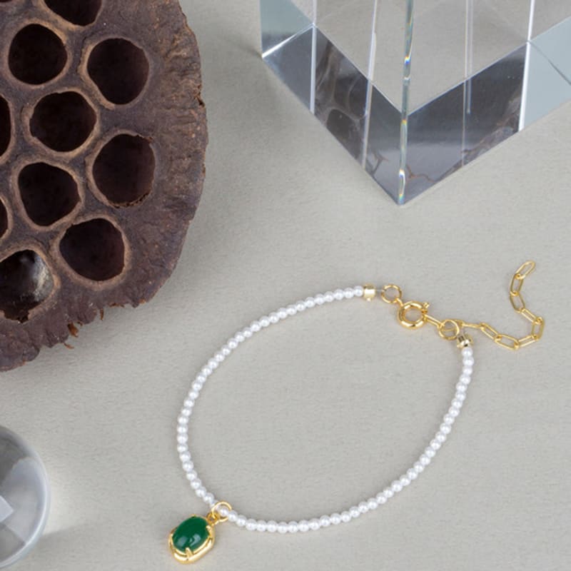 AUGUST ALICE Green Cabochon Pearl Bracelet_2color