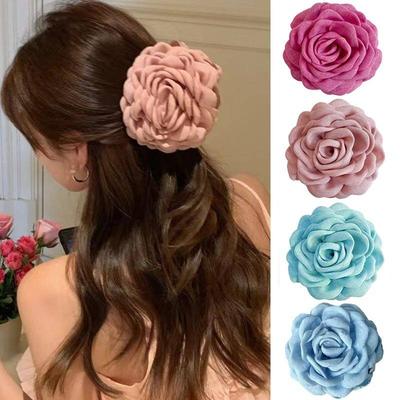 Koreanische Haarspange mit Rosenblume aus Stoff, modisch für Damen und Mädchen, Haarklammer aus Kunststoff, Haaraccessoires