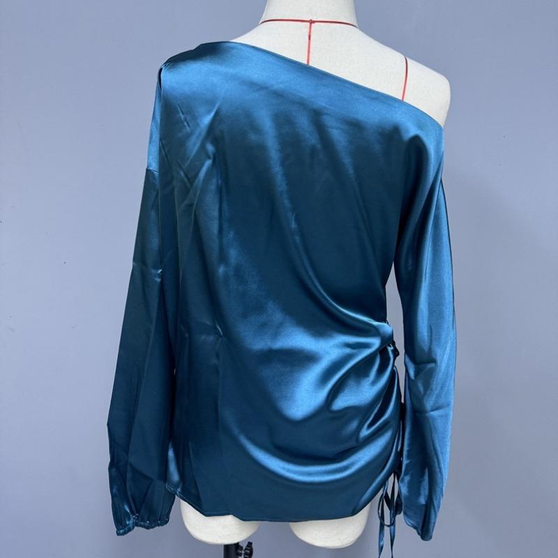 Fashion Elegant Skew Collar Loose Women's Shirts Spring and Summer Long Sleeve Lady Casual Blouses Tops Simple Asymmetric Shirt Female Clothing 26400