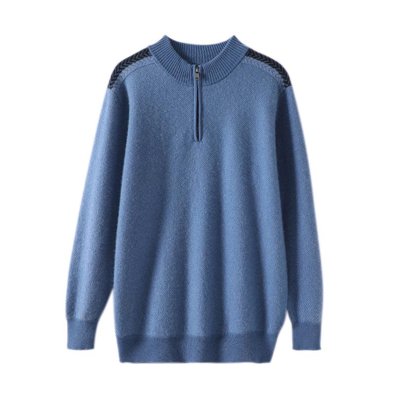 Men's Cashmere Half-Zip Pullover: Youthful Round Neck, Thick Wool Sweater, Plus Size, Casual Autumn/Winter Knitwear.