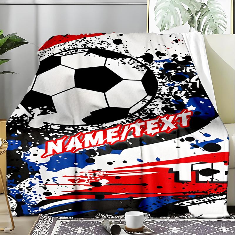 1PC Custom Name Soccer Ball Graffiti Art Outdooor Flannel Blankets Throw Blanket All-Season Throw Gift Bedspread for Couch, Bed, Camping Holiday Birth