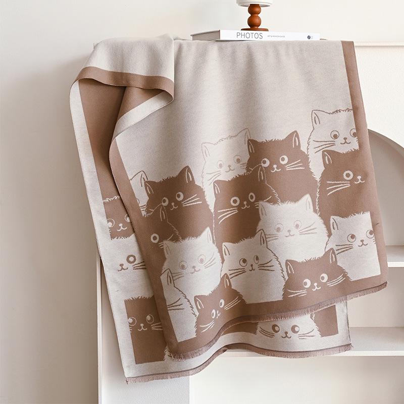 2024 Cozy Cartoon Cat Cashmere-Feel Shawl - Women's Autumn/Winter All-Match Accessory