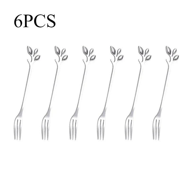 6PCS Creative Leaf Shape Fruit Dessert Fork European Small Fork Fork Kitchen Utensils
