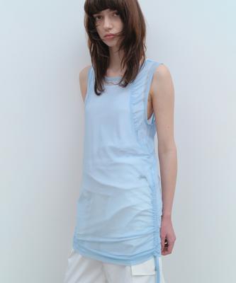 MILLO WOMEN Sheer Layered Sleeveless Top [Sky Blue]