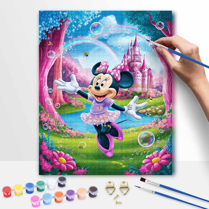 Disney Oil Painting DIY Digital Painting Minnie Mouse Castle Bubble Landscape HandPainted Living Room Entryway Wall Art.