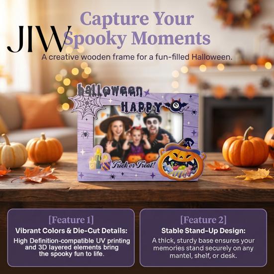 Fall Seasonal Home Accents Halloween Wooden Photo Frame, Double Layer Wood Tabletop Picture Holder, Creative Autumn Housewarming Gifts Display